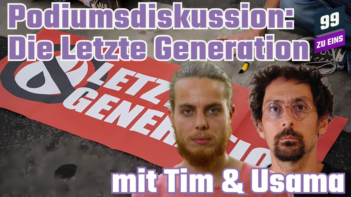 99zueins's tweet photo. Hat die Letzte Generation recht damit, dass die Regierung nicht angemessen gegen die Klimakrise handelt? @LetsChangeman von @AufstandLastGen  und Usama Taraben vom @GSP_Verlag  debattieren den Sinn der Bewegung und ihrer Aktionen. 

Heute um 20 Uhr: https://t.co/wolctEQDlU https://t.co/SSyy36Vg1X