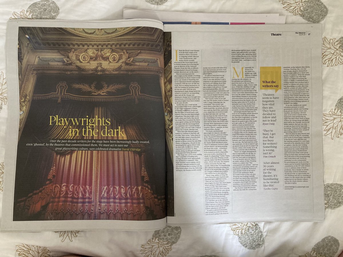 I wrote this piece for <a href="/ObsNewReview/">The Observer New Review</a> today. It’s been an important piece to write for my colleagues, friends and peers. And for me. Let’s put this right. Please support <a href="/ObsNewReview/">The Observer New Review</a> by buying a paper as they have supported us playwrights in giving us this voice. Onwards ✊🏻