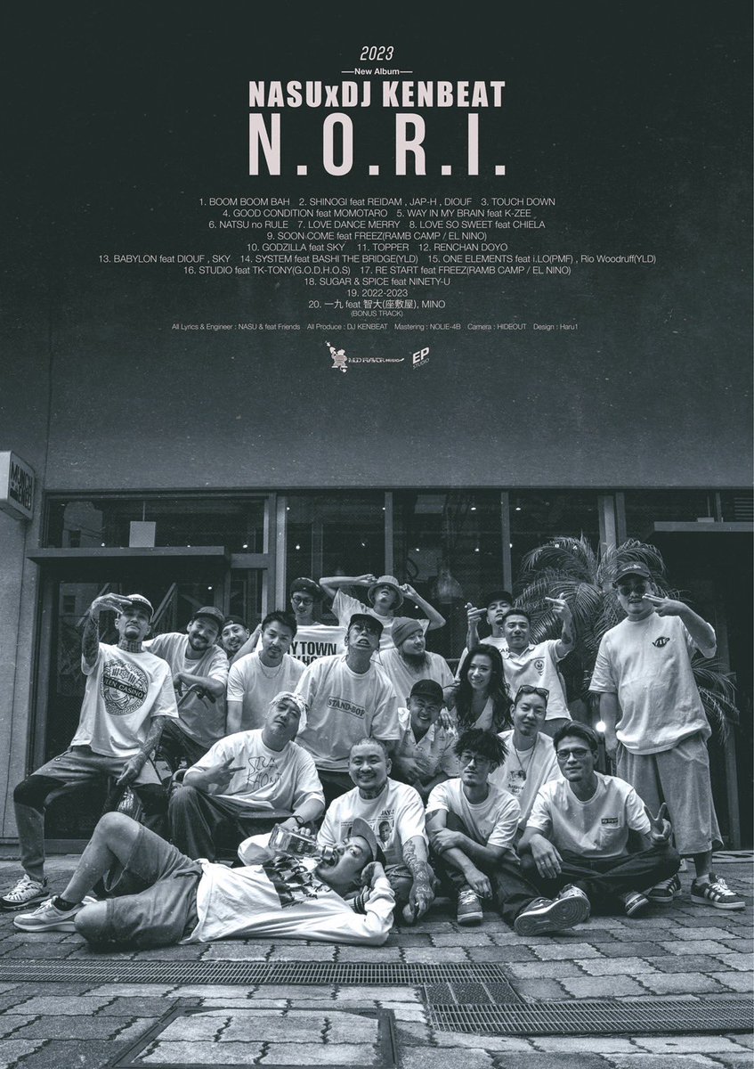 NASU1986's tweet photo. 「N.O.R.I. 」
NASU (Reggae DEEJAY) DJ KENBEAT (Beat maker)によるノリで始めたユニット。
「K-TOWN SOUND SYSTEM」「BW」共に同じcrewに所属する同郷の2人。

今作は福岡市内を拠点に活動する、総勢15名のfeatアーティスト達を迎えた全20曲入りアルバムを2023.7.30デジタル配信！ https://t.co/6b03b3k9Mn