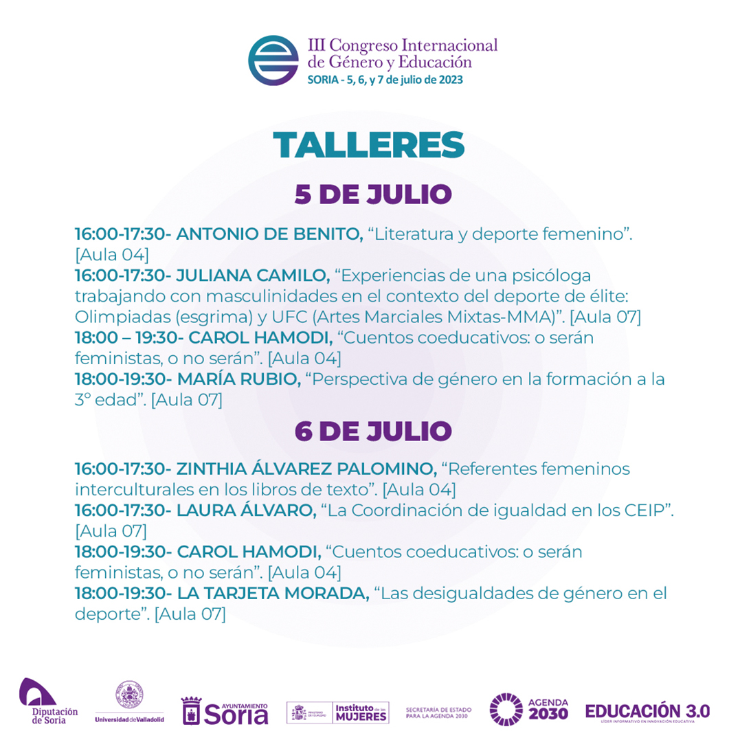 congresogenero_'s tweet photo. 📆 Os recordamos los horarios de los talleres para los días 5, 6 y 7 de julio, ¡ya no queda nada! 😄 https://t.co/CvMZxy3QPb