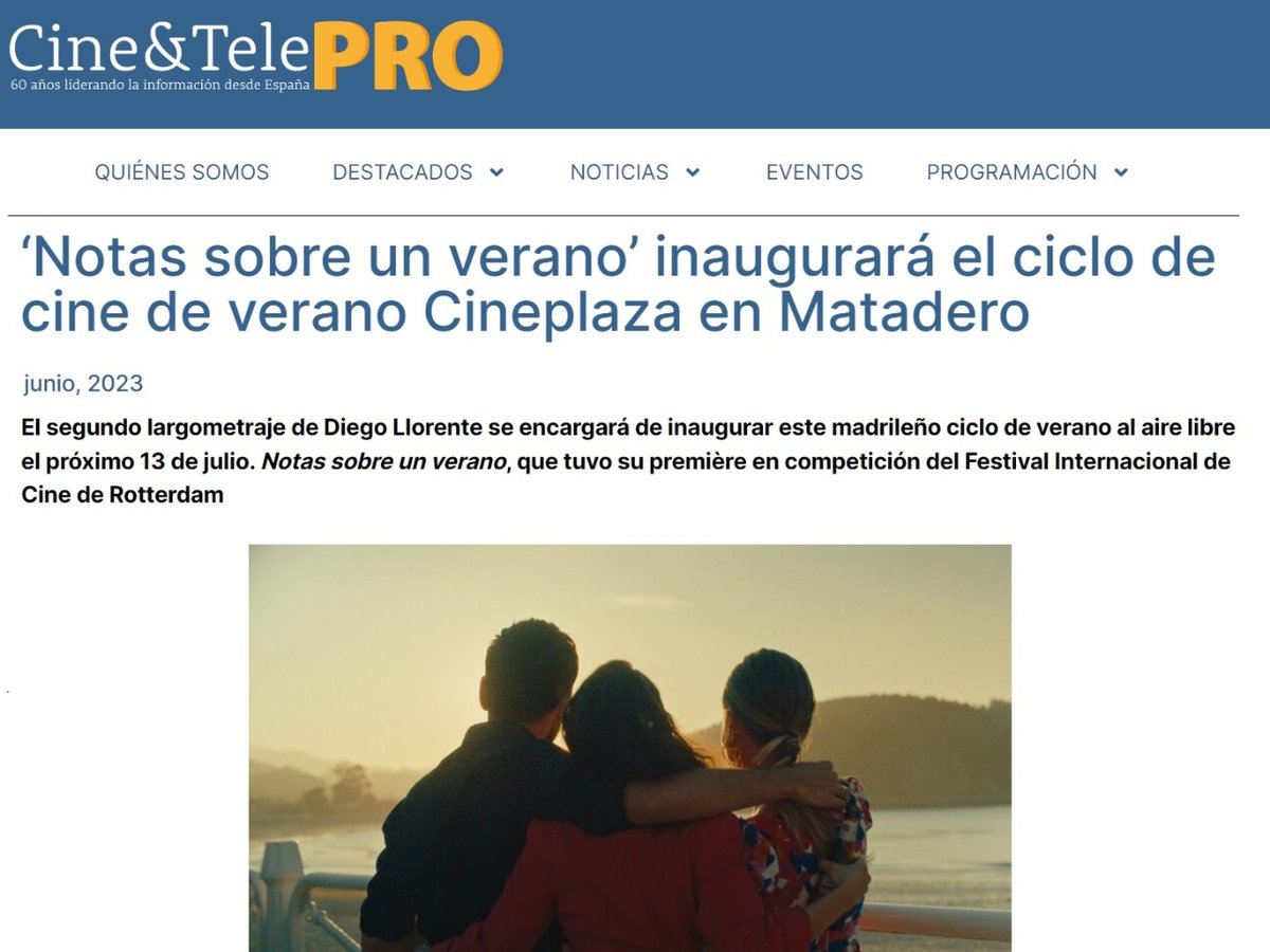 😎‘Notas sobre un verano’, el segundo largometraje de Diego Llorente, se encargará este 2023 de inaugurar el ciclo de cine de verano #CinePlaza de #CinetecaMadrid. Más, vía <a href="/cineytele/">CineyTele PRO</a>⤵️
cineytele.com/2023/06/27/not…