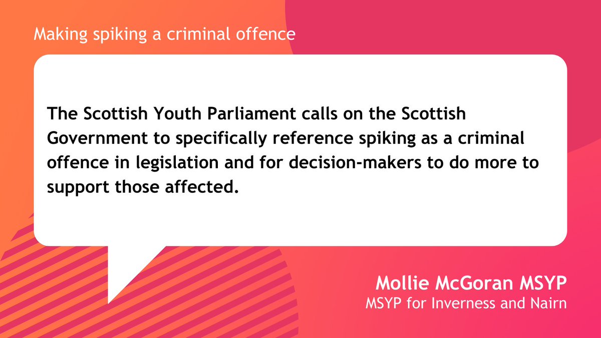 🥤 MSYP for Inverness and Nairn @MollieMSYP proposes a Motion on making spiking a criminal offence, with <a href="/CaraCusickMSYP/">cara Cusick</a> speaking in opposition: