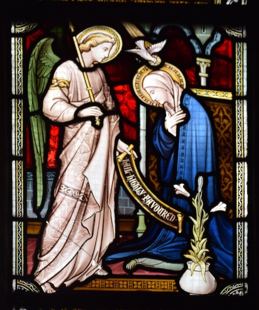 SimoninSuffolk's tweet photo. The Annunciation by Hardman &amp; Co, 1880s at St Michael and All Angels, Headingley, Leeds. 1/3 https://t.co/4hY5f93y5D