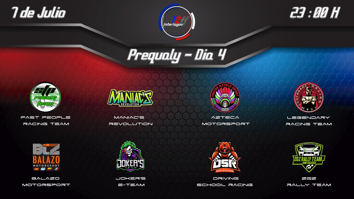 #12interlagos 
Tenemos reparto de equipos y días para la gran prequaly.
34 equipos buscarán meterse entre los 14 finalistas para poder disputar las 12 h Interlagos.
Os esperamos a todos durante esta semana en el canal de <a href="/elKalvo_F1/">elKalvoGT</a> a las 23h del martes al viernes📆⏰