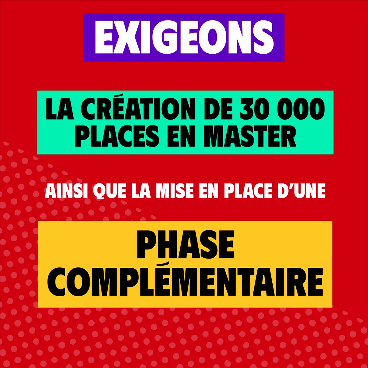 #AlloRetailleau
Alors que des milliers de jeunes n'ont toujours aucune affectation sur #MonMaster, nous revendiquons la création de 30 000 places et la mise en place d'une phase complémentaire en urgence. Interpelle le gouvernement par mail ou tweet ici!➡️ vitemonmaster.fr/alloretailleau…