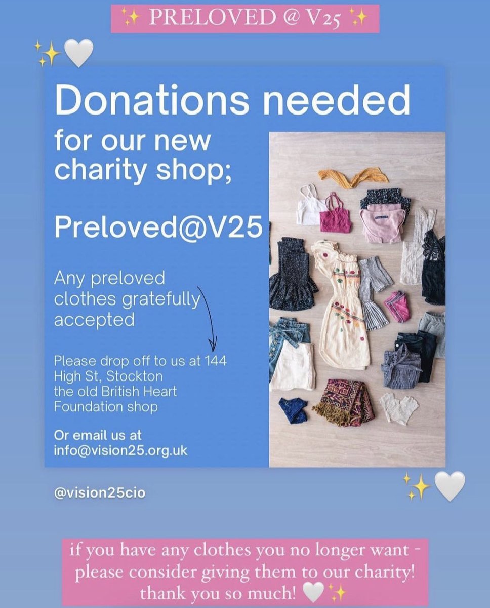 Please keep us in mind if you’re having a wardrobe clear out. We still need your wonderful donations. It supports our charity and the young people we work with plus they get work experience serving you in the shop! Thank you all soooooo much ❤️❤️
