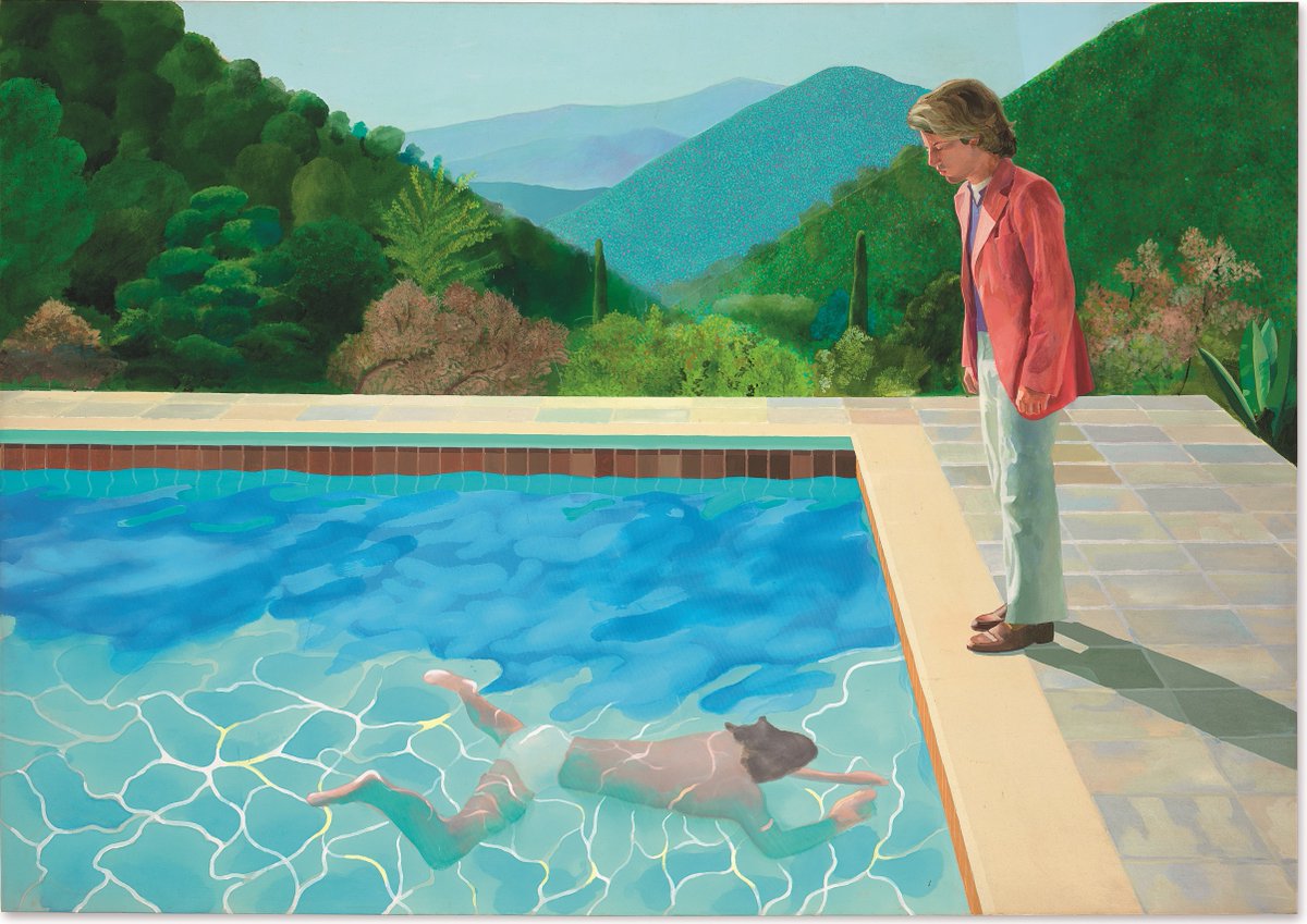 #DavidHockney's iconic poolside painting began when Hockney spotted two photographs overlapping on his studio floor. The composition compelled him to paint. 💙

'Portrait of an Artist (Pool with Two Figures)' 1972 💦 is on display inside #CapturingTheMoment at Tate Modern. 🖌️📷