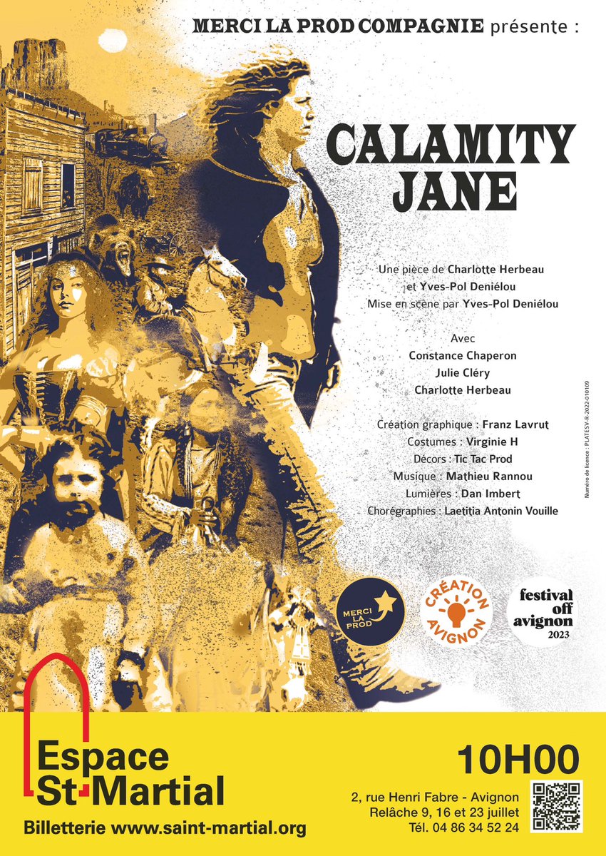 EspaceStMartial's tweet photo. 📷 PROGRAMMATION 📸 

 À 10h découvrez : 

🚨 Calamity Jane🚨

Production : @MerciLaProd 

#festivaloffavignon #off23 @festOffAvignon #theatre #theatrecontemporain #avignon https://t.co/0SzUGU0YYO