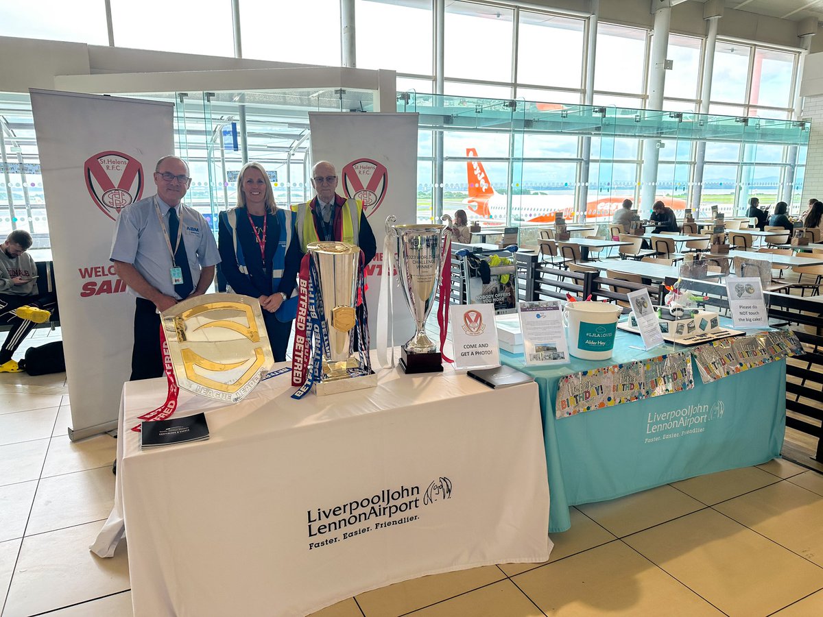 LPL_Airport's tweet photo. And we’re live! 🏆🏆🏆
If you’re flying out, come down and get a photo with @Saints1890’s impressive trophy set! 📸 https://t.co/FfEj708Gra