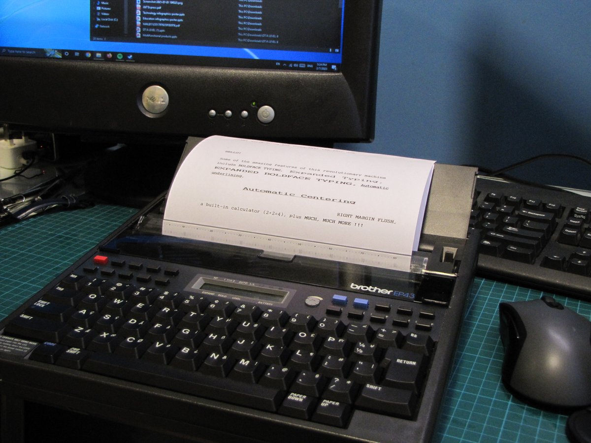 Cheese06909689's tweet photo. Massive score this week, Brother EP 43 typewriter sold as parts, a couple C cells and she is off to the races. The best part is, it can also print thermally. https://t.co/eNsoskbbIZ