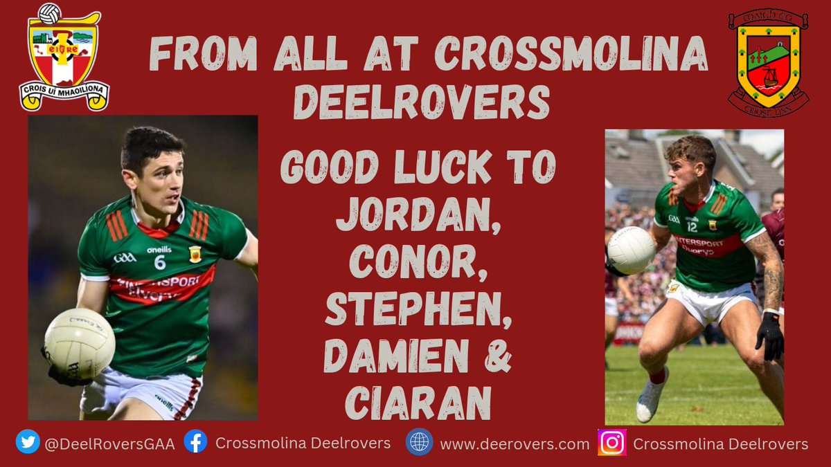 DeelRoversGAA's tweet photo. Another road trip for the men of the West! Best of luck to Jordan, Conor, Stephen, Damien & Ciaran as @MayoGAA take on @DubGAAOfficial in the Quarter finals in Croker! 💚❤
#gameday #mayogaa #gaa #croker #westsawake https://t.co/2LD5LwQiJW