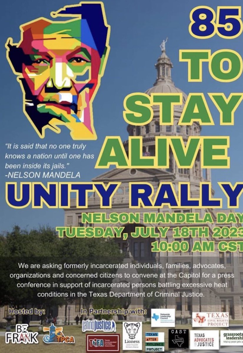 I’ve had the honor of speaking with two of the families who lost their loved ones in the TDCJ ovens this week. They lost their children because of the disregard for human health and life by many in this state. They’re ready to fight… will you stand with us? #85toStayAlive