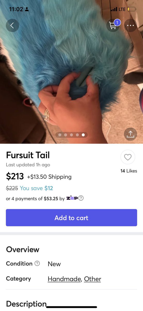 zephpaws's tweet photo. The scammer is now attempting to sell MY TAIL with MY DESIGN on an American website (Mercari) I have no access to so I can’t report etc. PLEASE REPORT, MESSAGE THEM IF YOU CAN. They have stolen €500 from me and are now selling MY tail!!! https://t.co/YDSDHkcvFk