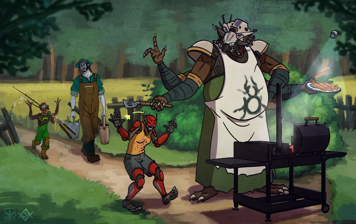 Work for summer event in our little community! ^^ This was a collab with my friend, her part is top left, there's also her character there - warlock V)