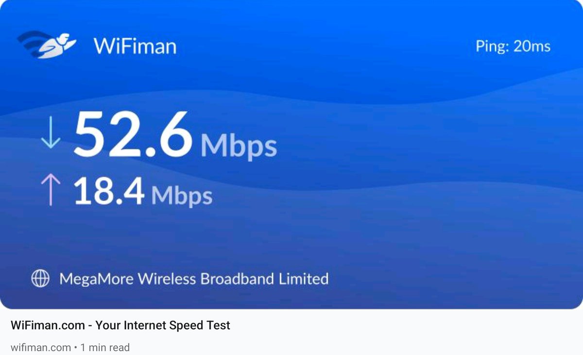 AminD1979's tweet photo. residential speed through wireless point-to-multi-point radio connection (PTMP) with #mikrotik LHG5 radio and Mantbox 19s, distance 3KM, #kano #nigeria #megamore #megamorewireless

 Check out my #WiFiman Speed test result! https://t.co/i5cvIAgCWo