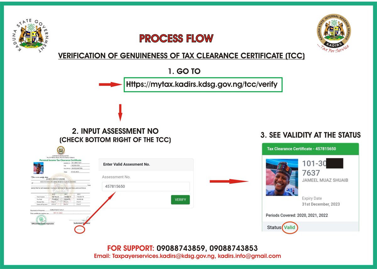 kadirsgovng's tweet photo. AUTHENTICATE YOUR TAX CLEARANCE CERTIFICATE VIA THIS LINK.....
@ubasanius @elrufai @InsideKaduna_ https://t.co/QQWOI5XDPZ