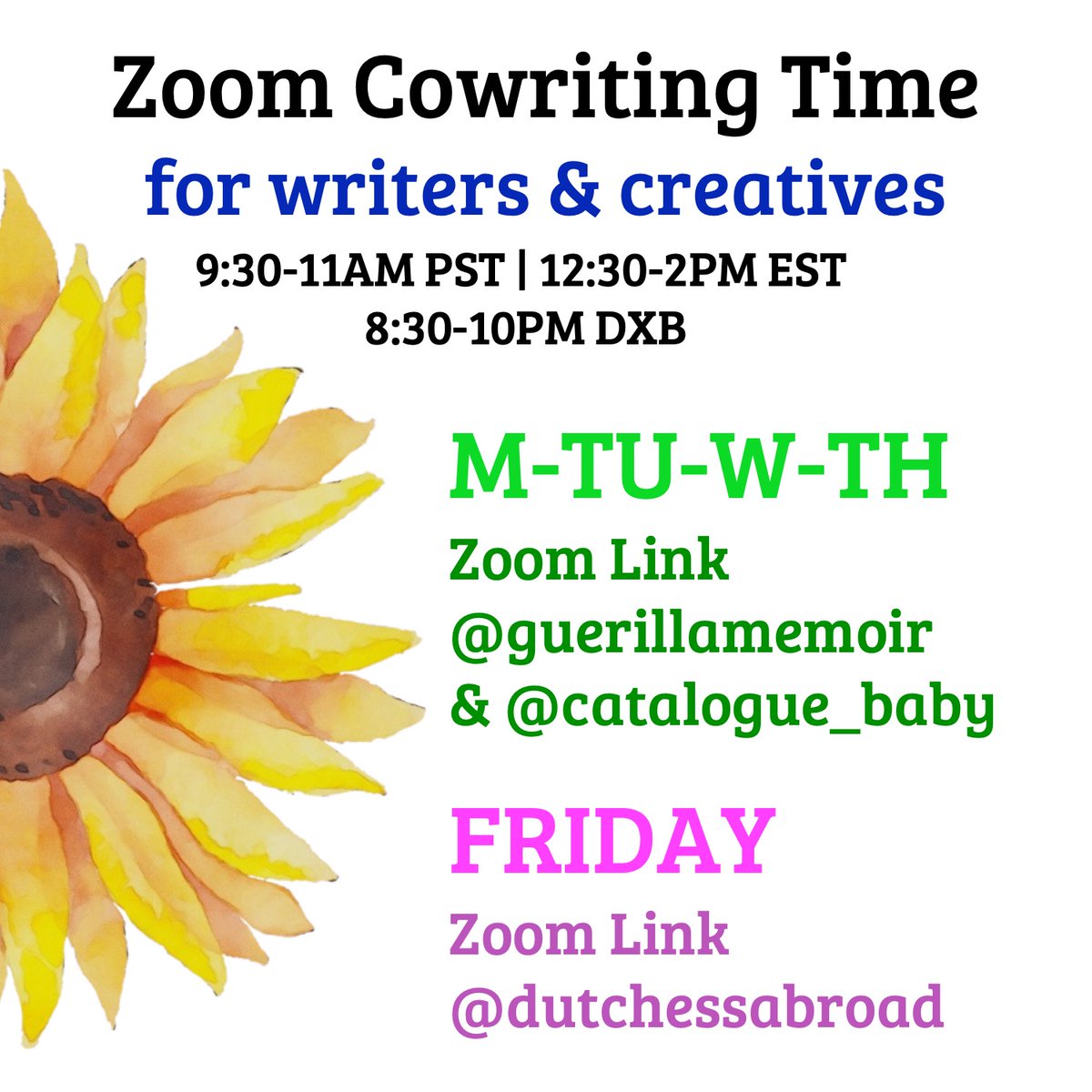 FREE cowriting time weekdays 12:30-2PM Eastern. All welcome, no RSVP needed, cameras optional. Zoom links in my bio!