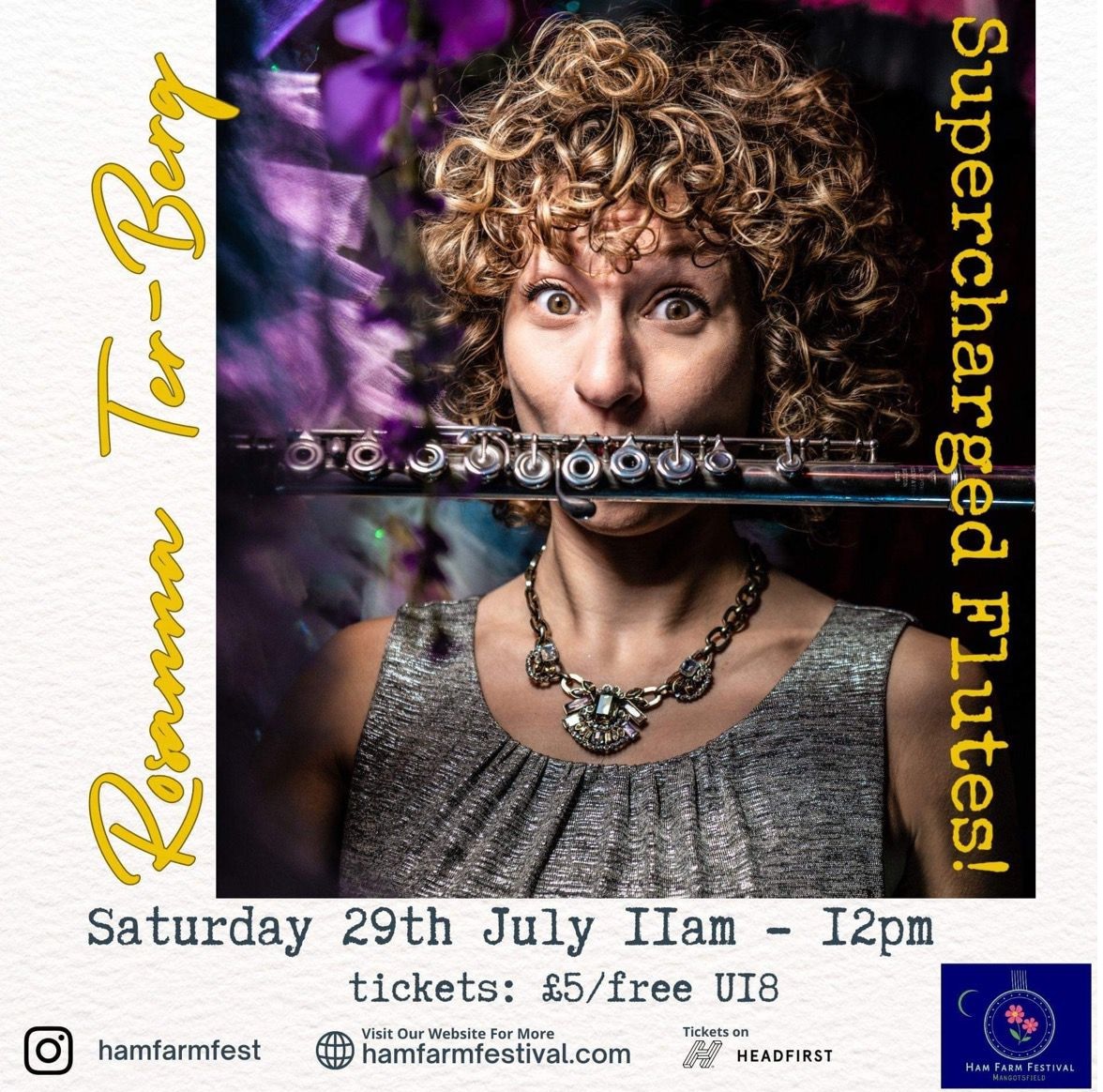BritishFluteSoc's tweet photo. Rosanna Ter-Berg and her "supercharged flutes".
Bristol, July 29th. Part of @HamFarmFest!

Adults £5, Under 18s free. Tickets available at https://t.co/SgPefs4qzf

#hff2023 https://t.co/yipbp423kr