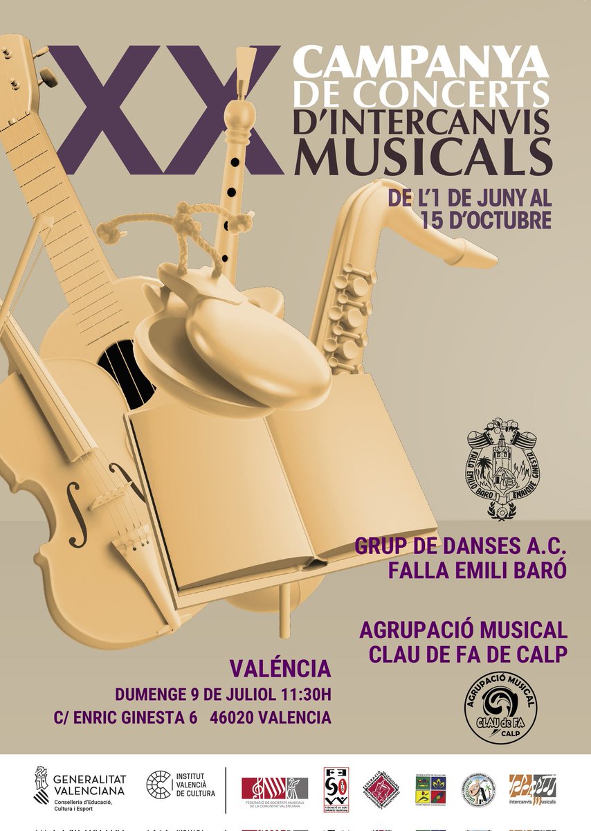 El dumenge 9 de juliol, dins de la campanya d'Intercanvi de concerts patrocinats per la Generalitat Valenciana y per el Institut Valencià de Cultura, nostre Grup de Balls  junt a l'agrupació musical Clau de Fa realisaran una exhibició en el carrer Enric Ginesta a les 11:30 h.