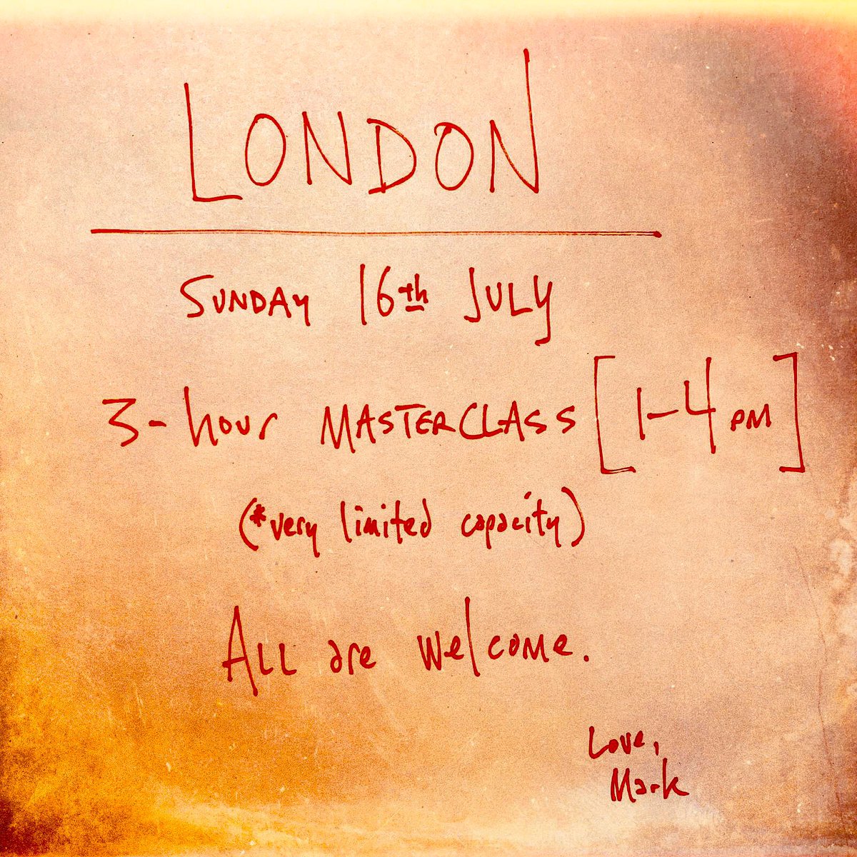 mikedolbear's tweet photo. Two weeks today the only UK masterclass with @markguiliana 

1.00-4.00 sold out
5.30-8.30 a couple of slots left https://t.co/4roovL6DeV