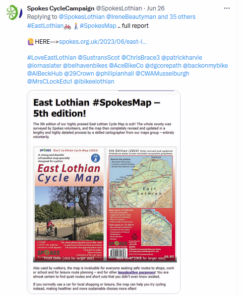 SpokesLothian's tweet photo. @IreneBeautyman @CllrScottArthur @Adrian4Davis @DrCarolineBrown @John_Lauder @edfoc @CyclingEdin @SpokesPorty @JimDensham @keithirving1 @carltonreid @EdinReporter @InfraSisters @SW20Ed @thecockburn @hank_chief @CyclingSurgeon @backonmybike @LachlanBruce @ShonaMcIn_SGP @CllrForrest @PaulMcLennan7 @colin_yorkston @BrookeHRitchie @FionaDugdale1 @mcmillwynd @norriehamp @ELCouncil @Camthebam66 @KatTayl13 @colinmcginn @Garymarshall_85 @Cllrneilgilbert @KennyMacAskill @HaddCentralTRA @haddingtonyoga @SustransScot @ChrisBrace3 @patrickharvie @lornaslater @belhavenbikes @AceBikeCo @dgcorepath @AlBeckHub @29Crown @philipianhall @CWAMusselburgh @MrsCLockEdu1 @ibikeelothian #EastLothian🚲🚶♀️#SpokesMap
👍A big Thank-You at highly-recommended @cockenziehouse for all our East Lothian Spokes volunteers, who surveyed the entire county for our new Map
☕️Coffee, Cake and free map
👍They work for you!! https://t.co/6fffDelGzQ