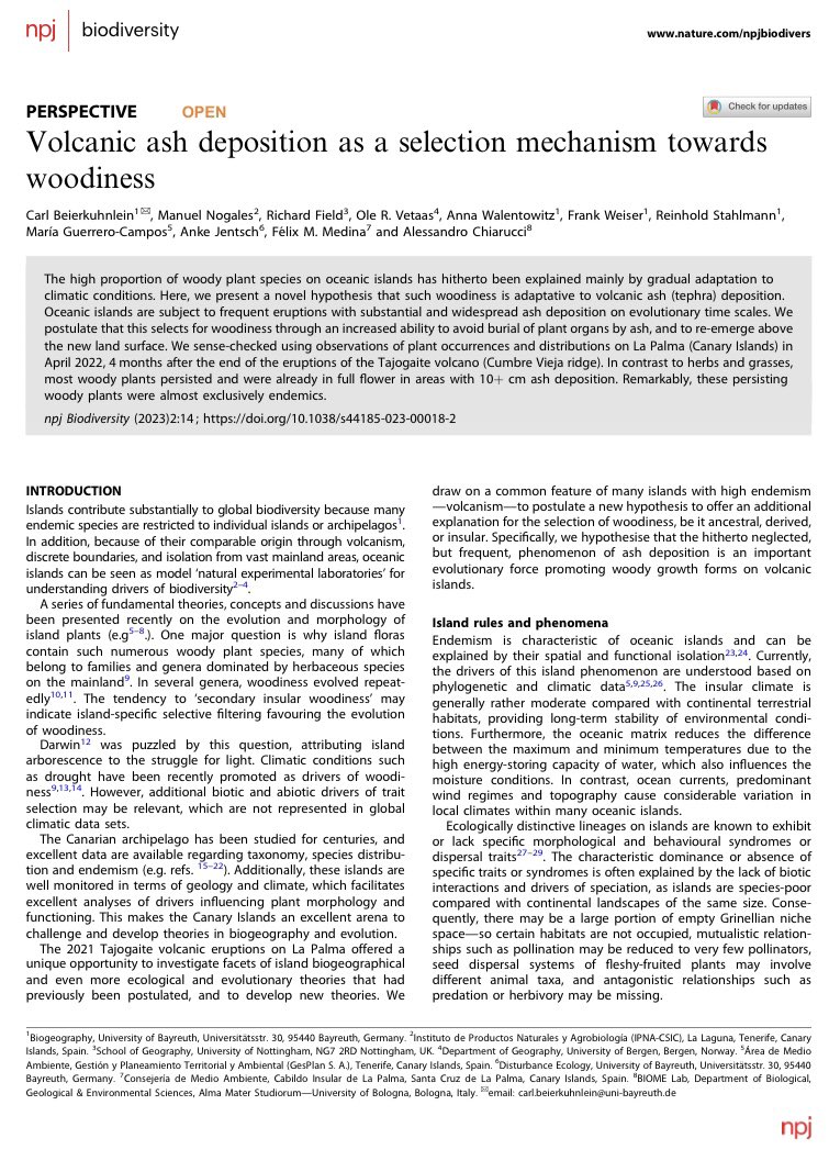 “Volcanic ash deposition as a selection mechanism towards woodiness”.🪵🌋🇮🇨 
nature.com/articles/s4418…