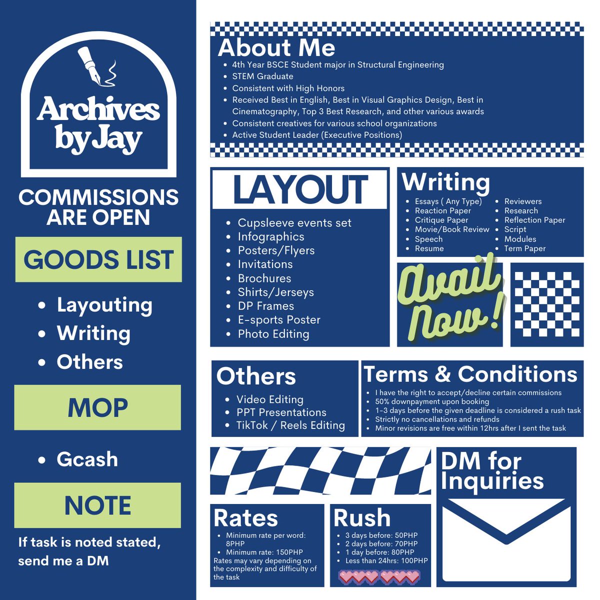 archivesbyjay's tweet image. Do you need help completing your tasks? from academic related to cup sleeve events, &amp;amp; shirts. You can learn more about my services &amp;amp; me by browsing the graphic below!

for further queries, send me a DM

wts lfb comms ph lf clients bns kpop #commstwt #commissionsopen #acadhelper