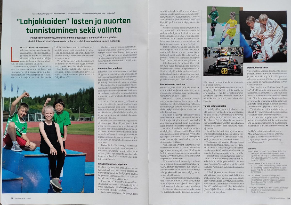 Erinomainen artikkeli "lahjakkuuden tunnistamisesta" ja siitä seuraavista valinnoista &amp; ongelmista Valmentaja-lehdessä.  <a href="/Coach_FI/">Suomen Valmentajat</a>