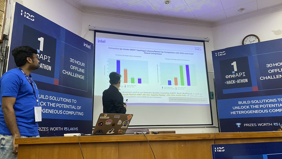 TechBytesAnish's tweet image. Great presentation by all the teams at the #intel #oneAPI hackathon held at #IIScBangalore. Wish all the best to all the teams who participated in this 30hour  offline hackathon using #PyTorch  #TensorFlow #ipex #modin #oneDNN #oneDAL #scikit