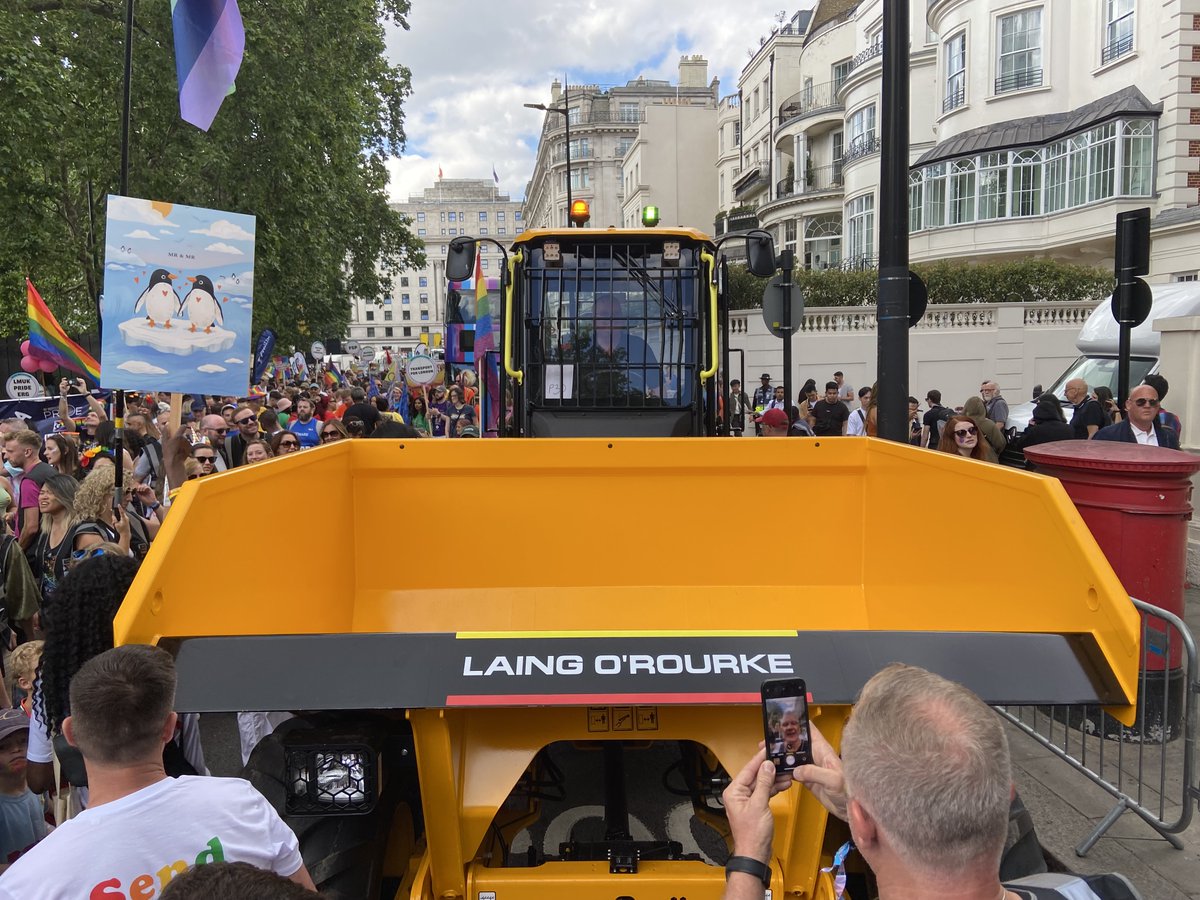 Laing_ORourke's tweet photo. We had a great day at the #PrideInLondon parade yesterday. 50 of us walked with our specially designed, rainbow-coloured dumper truck! Our message is simple: that we #ConstructWithPride and we are determined to create an organisation where everyone feels they belong. https://t.co/Lg3YEUcuxu