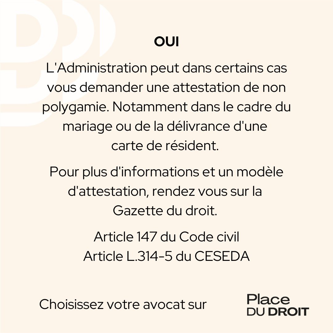 L'administration peut-elle me demander une attestation de non polygamie ?

#droit #culturejuridique #attestation #polygamie #nonpolygamie