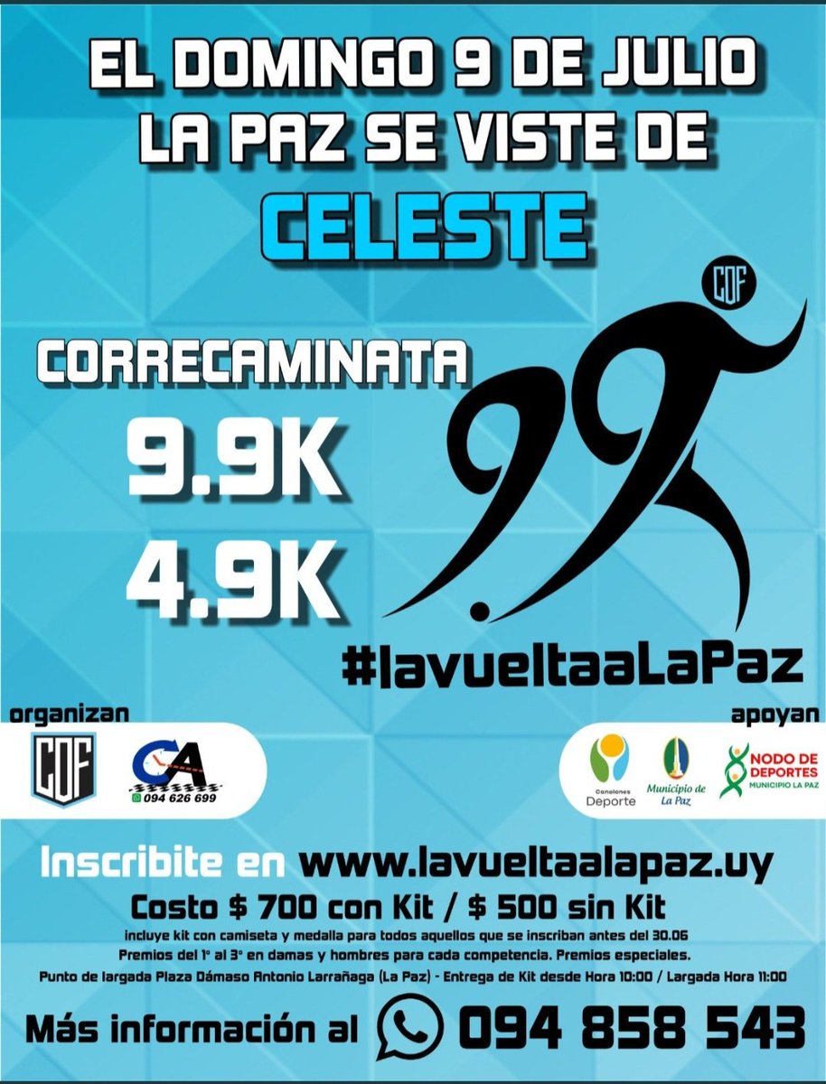 elascensouy's tweet photo. Correcaminata de Oriental
9 de Julio en La Paz.
Inscribete https://t.co/rCsfUwUdb3 
094858543 
@OrientalLaPaz https://t.co/OYAowP6zHW