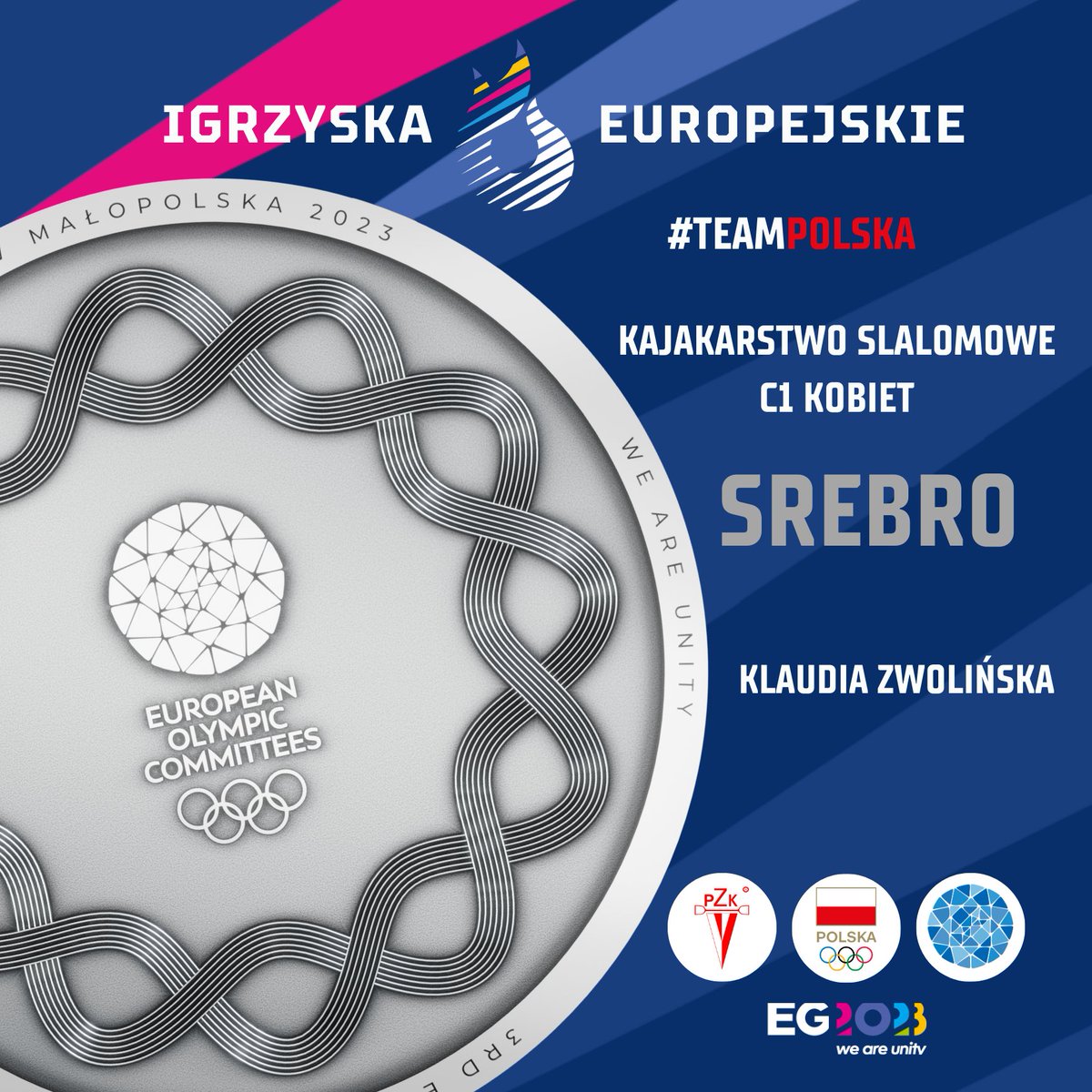 Klaudia Zwolińska zdobyła swoje drugie srebro podczas III Igrzysk Europejskich Kraków-Małopolska 2023, tym razem w konkurencji C1‼️
Co ważne, obie to konkurencje olimpijskie‼️

Gratulacje‼️

#TeamPolska #jestesmyjednadruzyna #pknorlen #lotto #kgssa #polskicukier