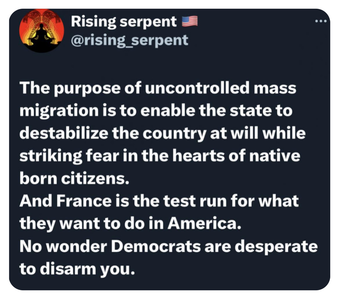 SweetPeaBell326's tweet photo. Good Morning Twitterland. Both Macron and B made sure borders open and now the rebellion in France has begun. We will never give up our right to defend ourselves, unlike the French citizens.