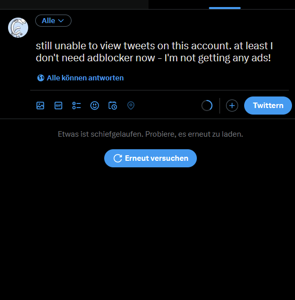 waave04's tweet photo. still unable to view tweets on this account. at least I don't need adblocker now - I'm not getting any ads! https://t.co/0D3KwzKubf