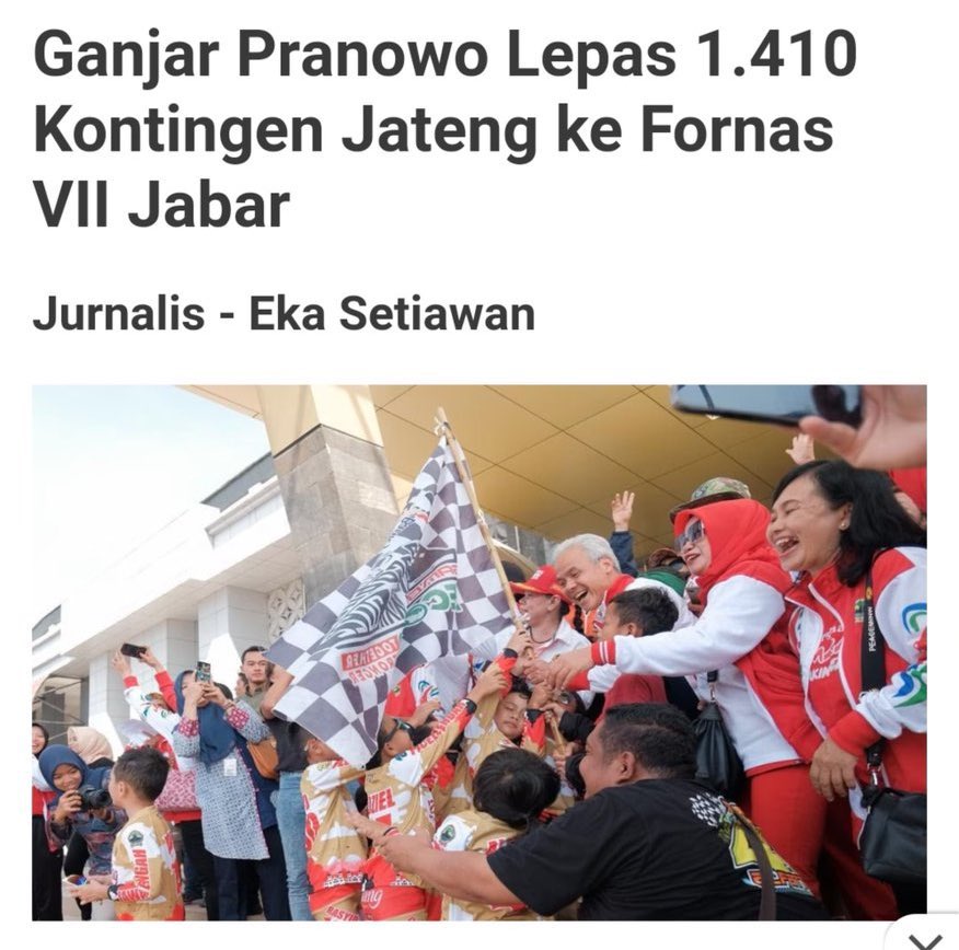 Tanpa punya rasa lelah… <a href="/ganjarpranowo/">Ganjar Pranowo</a> langsung terjun ke lapangan untuk melanjutkan sisa dari pekerjaannya. 

Rasa penat selepas Haji kemarin tak menghalangi Ganjar menyisihkan waktu untuk melepas 1.410 Kontignen Jateng ke Fornas VII Jabar.

Datang bukannya istirahat malah