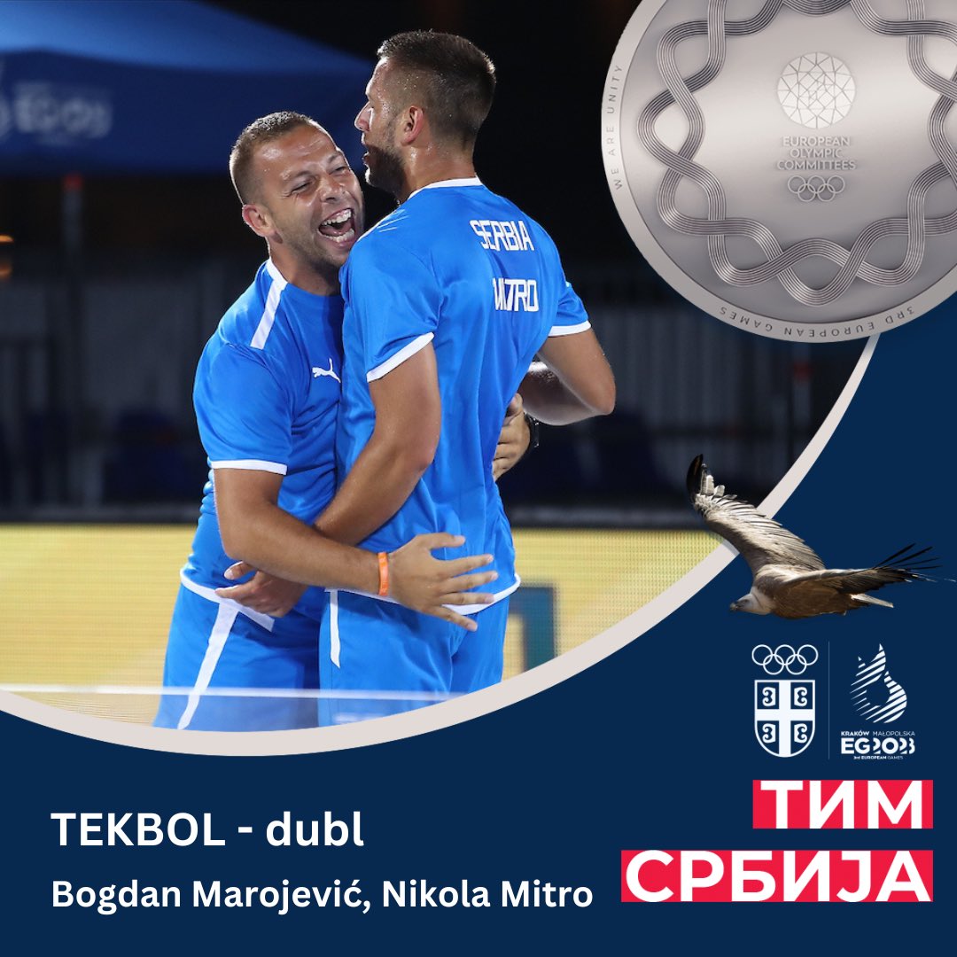 🥈SREBRO za tekbol dubl u sastavu Bogdan Marojević i Nikola Mitro!🥈

1️⃣4️⃣. medalja je u rukama #TeamSerbia 🇷🇸

#KrakovNaPutuDoPariza #JedanTimIstiCilj #Krakow2023 #EuropeanGames2023 #EG2023 #WeAreUnity