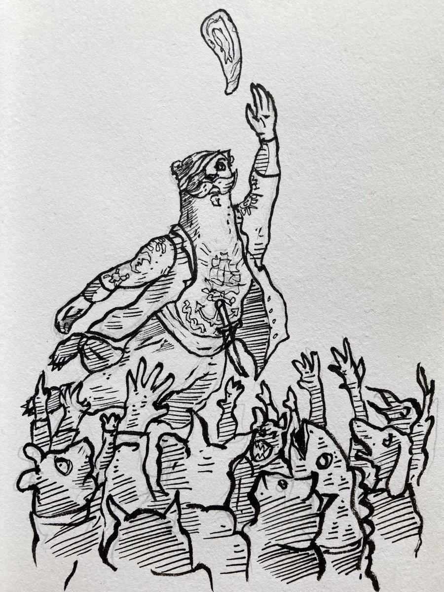 For this week’s #SketchSunday we are harking back to the pirate’s adventure in Primus Central, where Osric fights off hordes of revellers trying to get their hands on the precious Whale Song ✨ Slide 2 shows the original sketch on paper before digital colouring #audiodrama