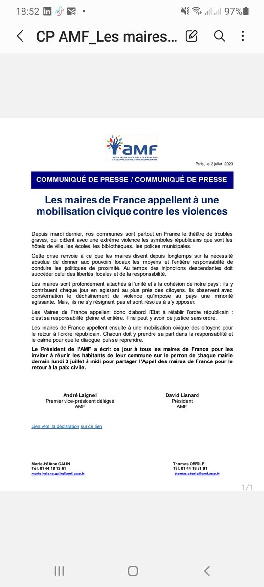 Rassemblement civique et républicain à l'appel du Maire de Champigny-sur-Marne, Laurent Jeanne et de l'association des maires de France : lundi 3 juillet 2023 à 12h - Parvis de la Mairie.