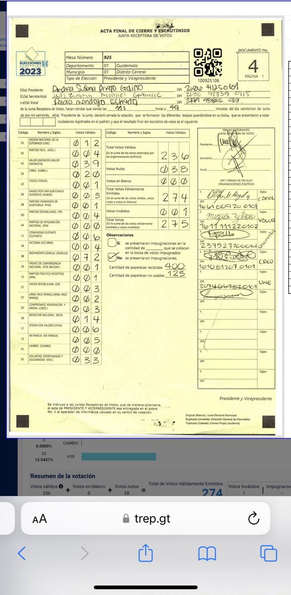 Ck_Paola's tweet photo. Ayer me quedé pensando que podían alterar datos o actas. Busqué en dónde me tocó votar y aquí está: 
ganó Semilla, sin fiscales del partido para cometer fraude, sin inconvenientes. 
¿Será buena idea que cada uno descargue su mesa por aquello que ellos quieran modificar datos? https://t.co/4u5qZ6SYfb