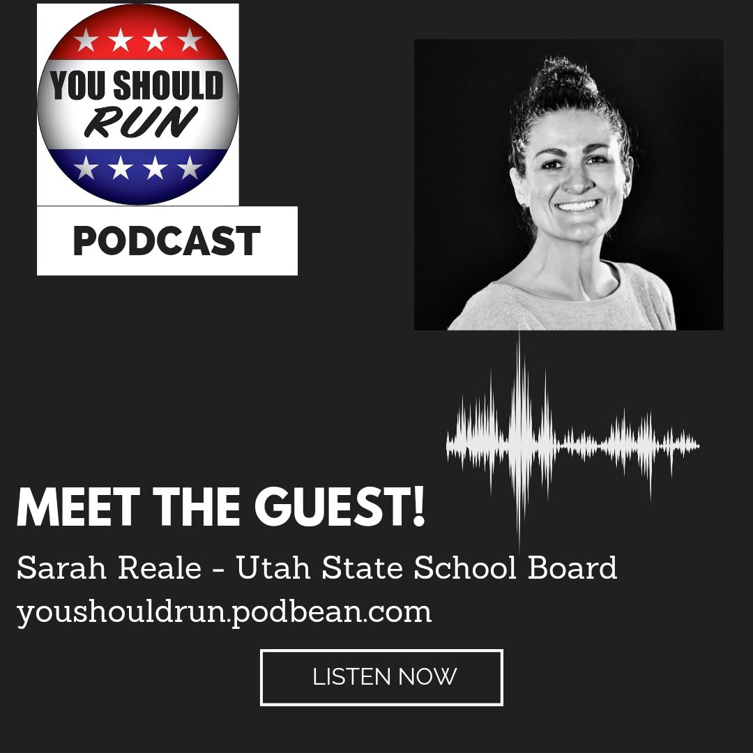 If it's Sunday, it's time to Meet the Guest! Listen as Sarah Reale talks about being elected to Utah State School Board, why public schools are a public good, making all kids feel welcome, and why YOU should run, all at: youshouldrun.podbean.com/e/sarah-reale-…