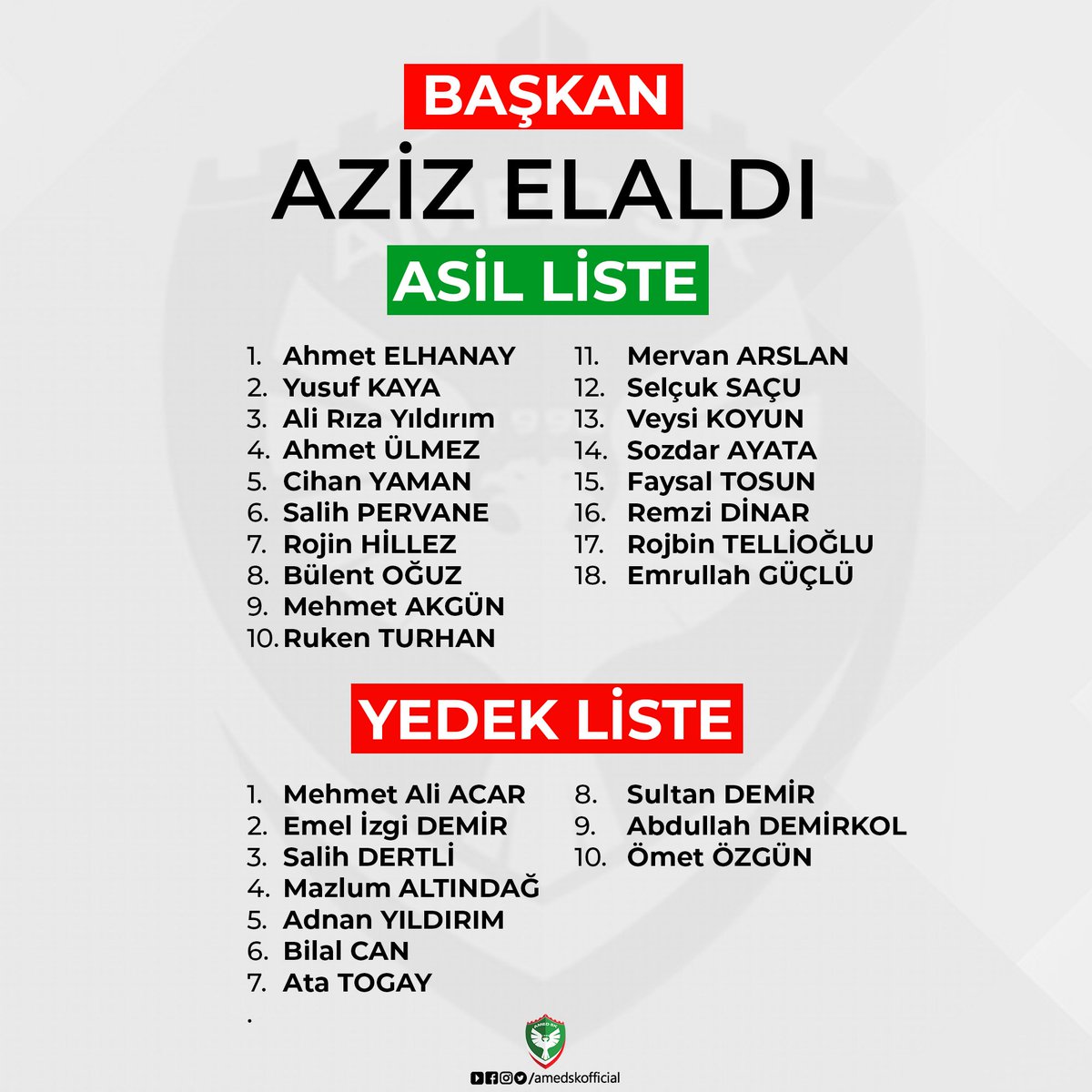 Yeni Yönetim Kurulu listemiz camiamıza hayırlı olsun.

❤💚