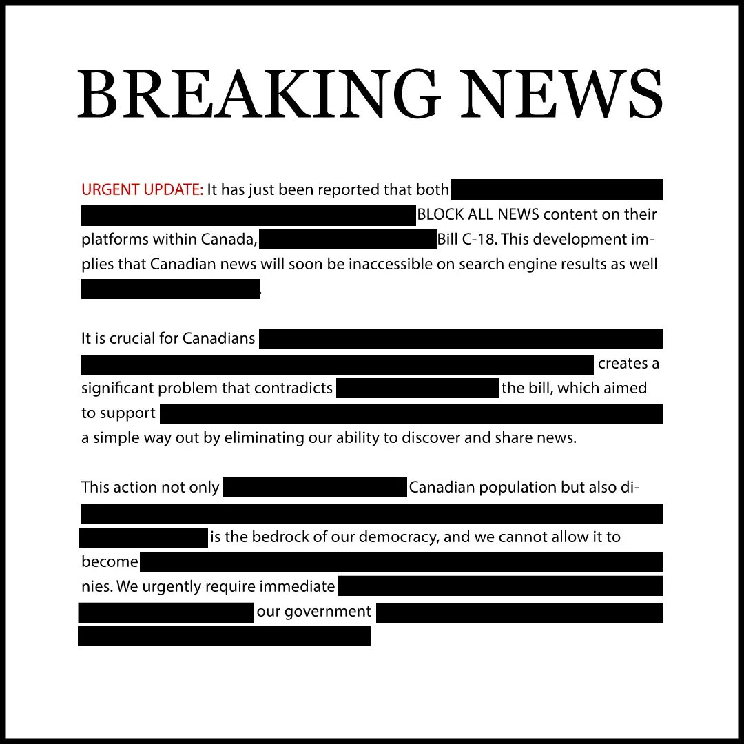 wbcdesigns's tweet photo. ALL #Canadian #News is going to be blocked in #Google search results, #facebook, and #instagram. Bill C-18 is a serious blow to democracy and freedom of information in #Canada. https://t.co/xSm62RFdjm