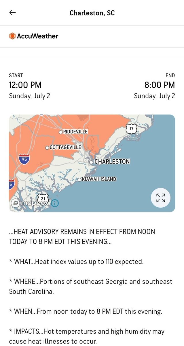 Weather Alert- A heat advisory is now in effect for parts of the Lowcountry until 8 tonight. 

#chsnews #chswx #scwx