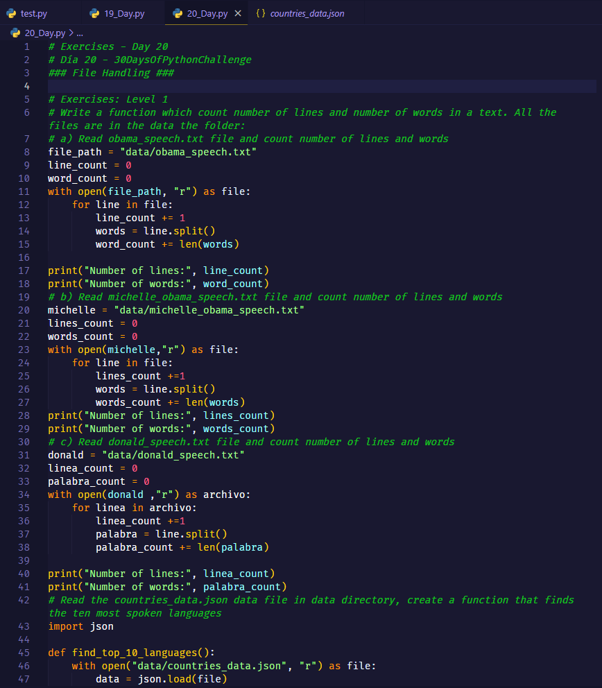 PitterPJC's tweet photo. # Exercises - Day 20
#Day20 - #30DaysOfPythonChallenge
### File Handling ### https://t.co/F0JM0wzyLD
