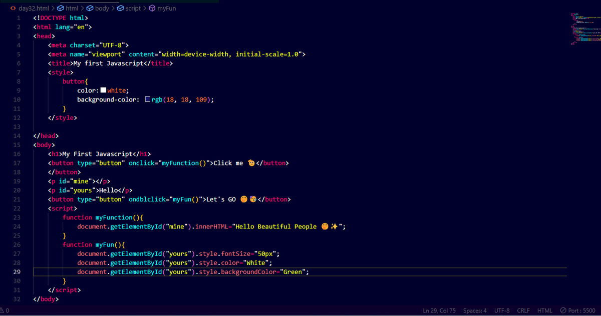 asmitaojha25's tweet photo. Day 32 of
#60DaysOfLearningWithLeapfrog
Today I learnt about script tag and performed some JavaScript taking reference from w3school.
#LearningWithLeapfrog
#60DaysOfLearning2023
#LSPPD32
#Learning_growing https://t.co/fKuECjpeSc