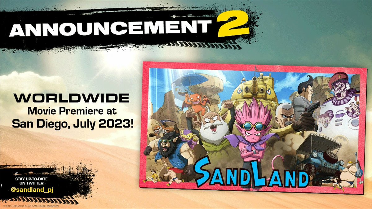 Bandai Namco Entertainment a annoncé hier samedi, lors de son panel à l'Anime Expo, que le film SANDLAND serait projeté en avant-première au Comic-Con de San Diego qui se tiendra du 21 au 23 juillet prochain au San Diego Convention Center. Le film sortira le 18 août au Japon.