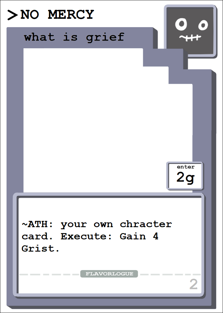 Lucheek's tweet photo. HOMESTUCK: ATYPICAL CARD GAME PRE-ALPHA V2 LAUNCH!

After a couple of play-tests, the rules have been changed, and some cards have been updated. I've also added a second pre-constructed deck: Earth C / Better Than Ever! https://t.co/ErrrVqJRG5