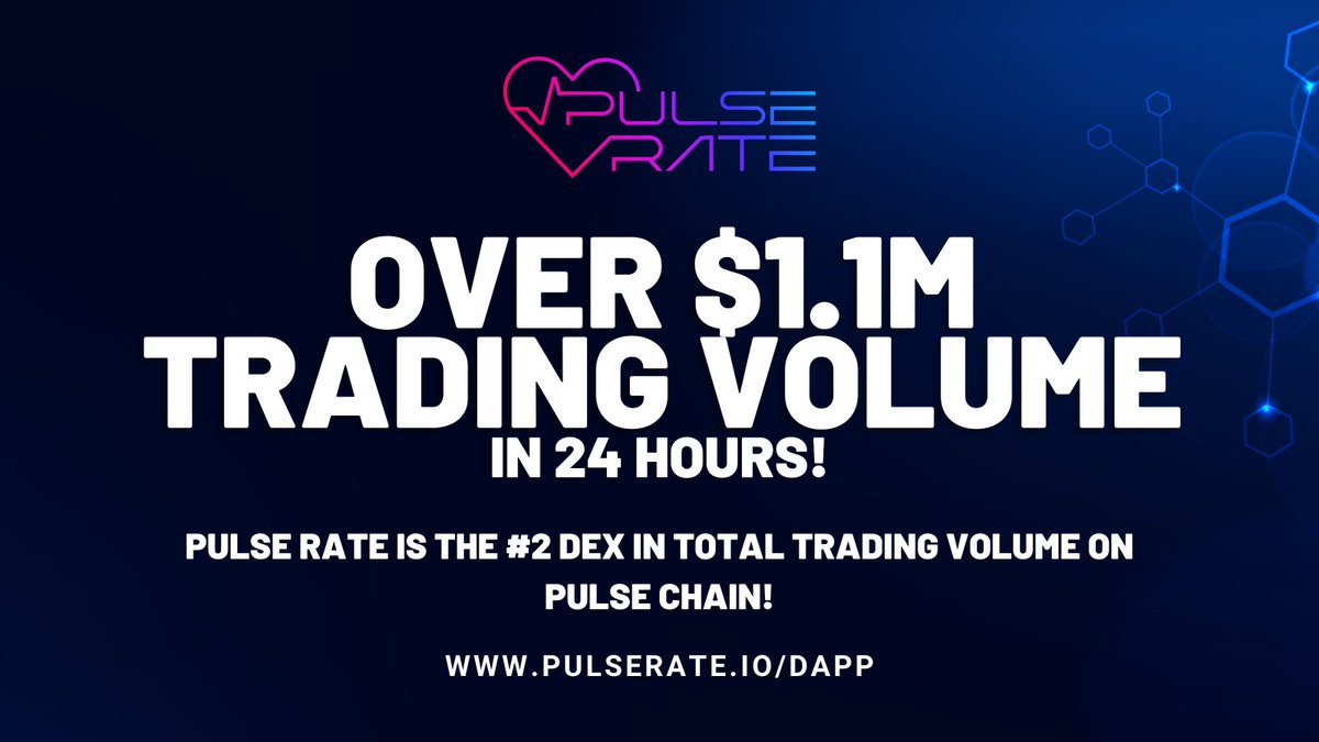 PulseRate_'s tweet photo. 👀 #2 DEX on Pulse Chain!

👏 Pulse Rate is the #2 DEX on Pulse Chain with over $1.1 Million in trading volume in 24 hours! Just after @PulseXcom !

🙏 Hey @dexscreener can you list the Pulse Rate Dex on Pulse Chain! 

Dex!
👉 https://t.co/5VTCBY6u8d

#PLS #PLSX #PulseChain https://t.co/3VNRfwrHfK