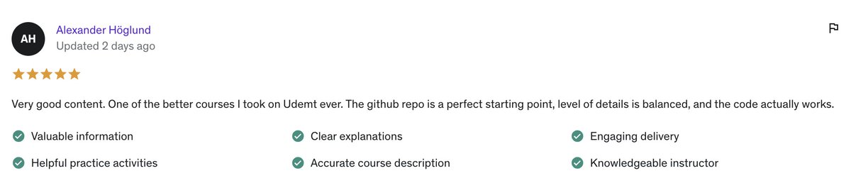 shawnbuilds's tweet image. this review made my day

the code on my udemy course actually works 🤣🤣🤣